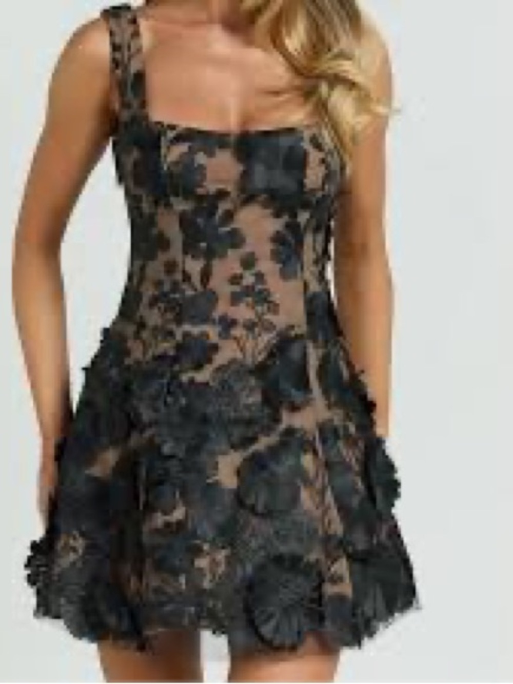 Showpo Black Floral Appliqué Mini Dress